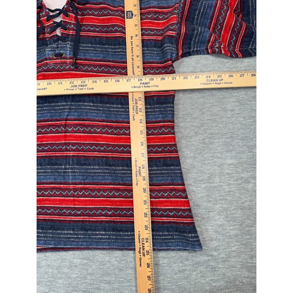 Lauren Jeans Hoodie Womens Large Red Navy Baja Boho Pullover Lace Up Southwest - Picture 4 of 7